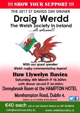 2017 St David's Day Dinner, Draig Werdd, The Welsh Society In Ireland