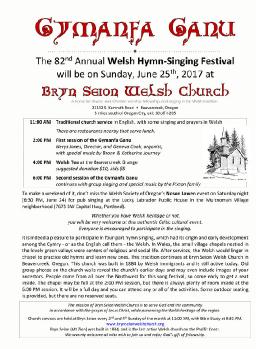 Beavercreek, Oregon Bryn Seion Welsh Church 82nd annual Gymanfa Ganu Singing Festival