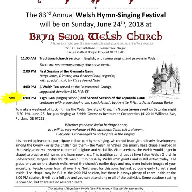 83rd Annual Gymanfa Ganu Flyer