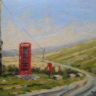 Calling Long Distance (the most remote phone box in wales, near Tregaron), 16x12 inch, oil.