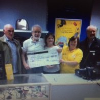 Nigel and I presenting a cheque to the staff at Marie Curie, Bridgend.