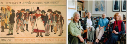 LEFT - A panel of the Fishguard Tapestry. RIGHT - The first meeting of the Pembrokeshire Banner with from left to right – Audrey Walker, Glesni Williams (Embroiderers Guild), Eirian Short and Gaynor McMorrin