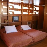 Bedroom with window fretwork detail