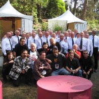 Langford, Band, Crew and Burlington Choir backstage at Hardly Strictly Bluegrass