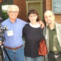 Peter with Michael, one of the camera men, and Mary Mart during the filming of the dvd WALKING WITH DYLAN THOMAS