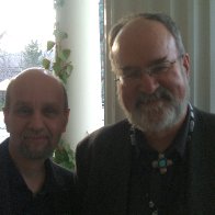 Peter with Hal Cannon, cowboy singer-songwriter, at the World Affairs Conference, Boulder, Colorado, April 2009