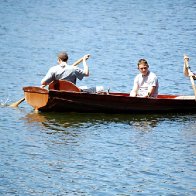 Roath Park - 3 men in a boat