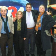 Peter, Olimpia, and American poet Robin Metz in the televsion studio, Romania, Dec 2009