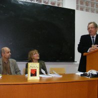 Peter, Olimpia, and Professor Zotta at the launch of Peter's verse drama THE BOY AND THE LION'S HEAD