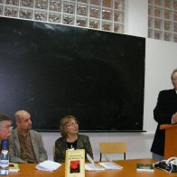 Peter, American poet Robin Metz, Olimpia, and Professor Zotta at the launch of Peter's verse drama THE BOY AND THE LION'S HEAD