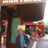 Peter outside the Back Fence, New York, before his poetry reading: April, 2010