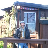 Peter outside the cabin on Big Sur, California:where he was writer-in-residence for four weeks: May, 2010