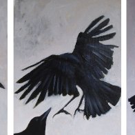 crow triptych oil on canvas