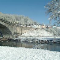 Llandeilo bridge and town under snow