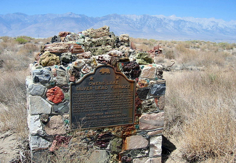 Owens Lake Silver Lead Furnace historical marker, Swansea ghost town CA