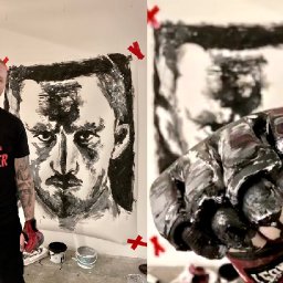 portrait-of-welsh-mma-fighter-brett-johns-is-painted-with-his-own-gloves